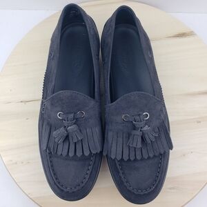 Tod's Driving Loafer Women's Size 40.5 Suede Fringe and Tassel Slip on Shoe Gray